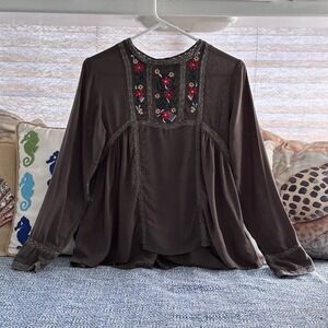 PARORY Embroidered Peasant Top Size 8 US Women's 100% Viscose Long Sleeve Blouse